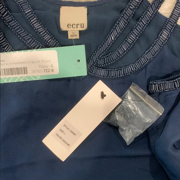 Ecru Blue Cut Out Tank Top with Decorative Straps - Picture 2 of 4